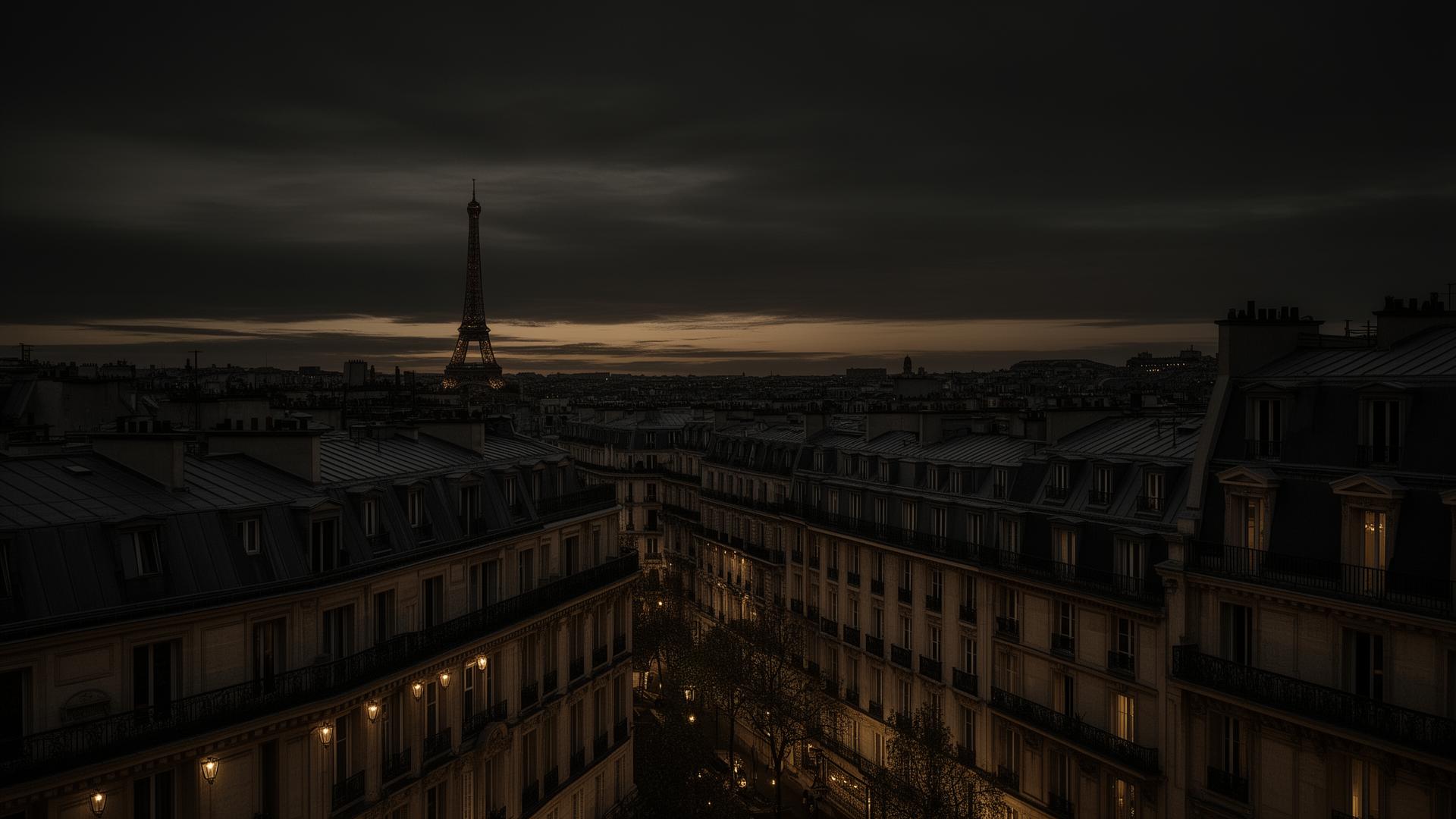 Vue des toits de Paris au crépuscule